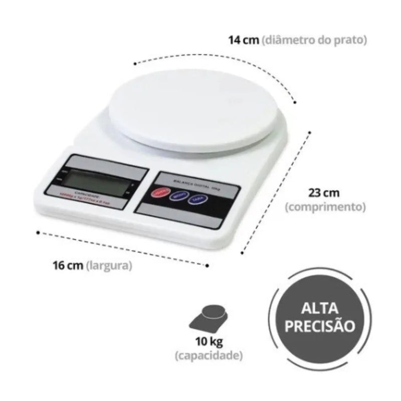 Balança de Cozinha Alfa com Alta Precisão 1g para 10kg c/ 2 pilhas